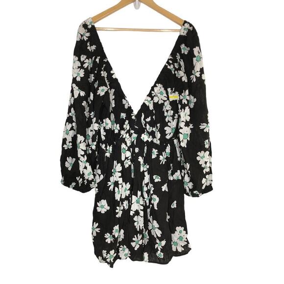 Topshop Romper Elasticated Channel Long Sleeve Tie Keyhole Back Multi Floral 12 - Picture 4 of 12